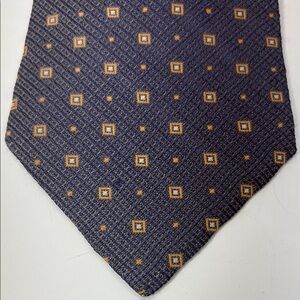 Sophisticated Navy and Gold Geometric Italian Silk Tie